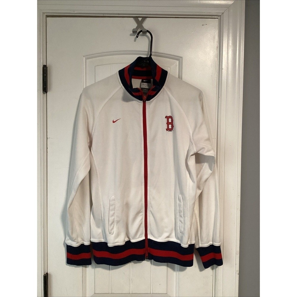 NIKE Womens Size Large Boston Red Sox Bright White Full Zip Collared Jacket